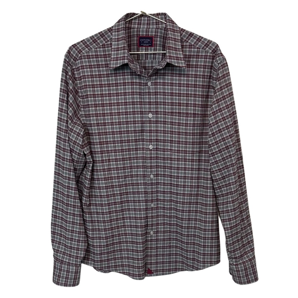 UNTUCKit Dezzani‎ Plaid Flannel Stretch Button Down Burgundy Mens Medium